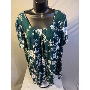 Anymeet‎ Womens Green Floral Boho Pattern Shirt Blouse Top Short Sleeve Plus 2X